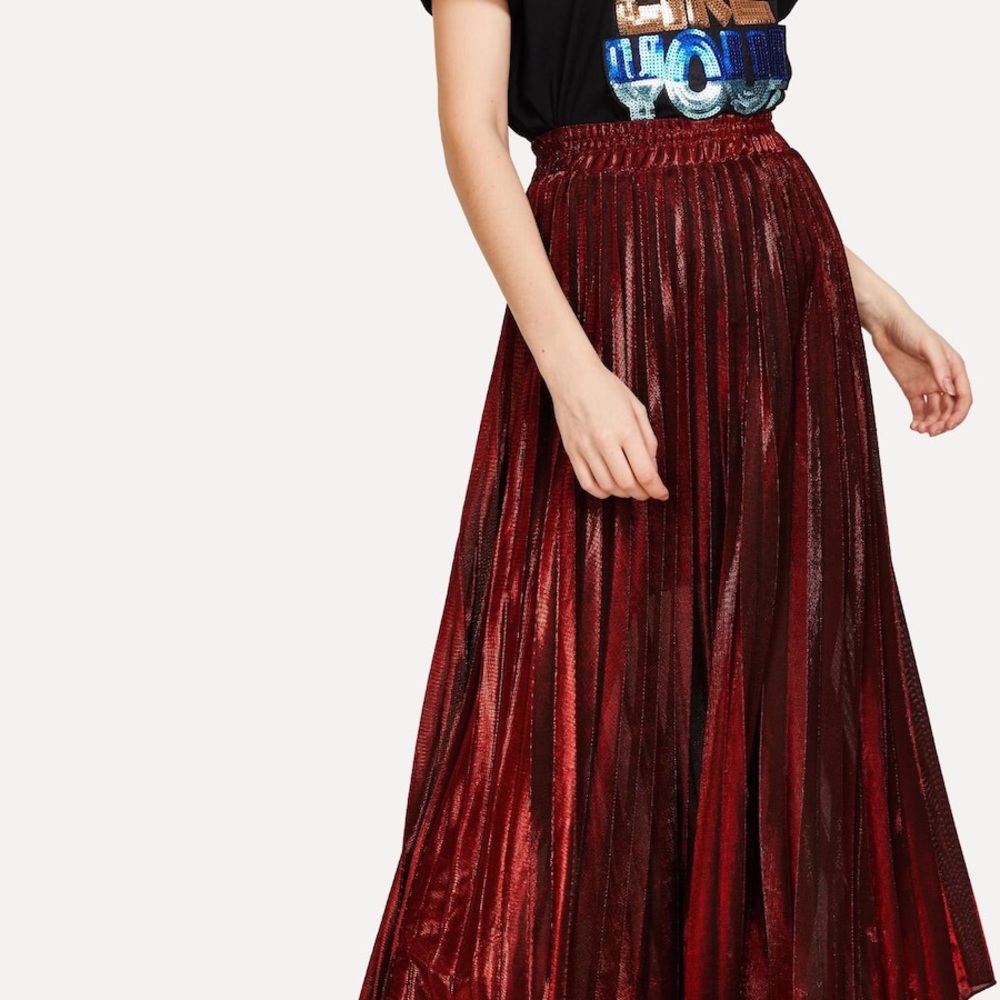 Shimmer Solid Color Pleated Skirt - Picture 3 of 5